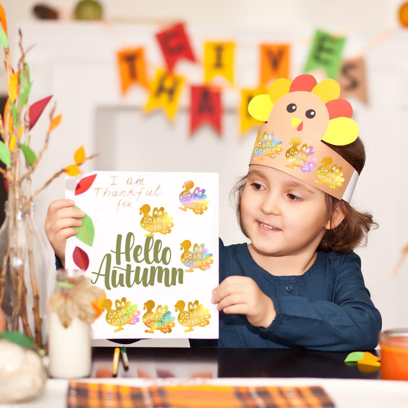 Whaline Fall Thanksgiving Turkey Stickers Roll Gold Foil Turkey Gobble Seal Stickers Waterproof Self-Adhesive Decals for Envelope Journal Decor Autumn Harvest, 500 Pcs - Image 5